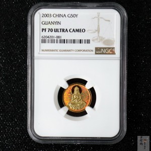 【031001】2003年观音纪念币-观音像1/10盎司圆形幻彩精制金币