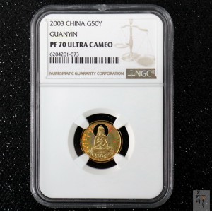 【031001】2003年观音纪念币-观音像1/10盎司圆形幻彩精制金币