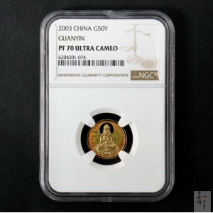 【031001】2003年观音纪念币-观音像1/10盎司圆形幻彩精制金币