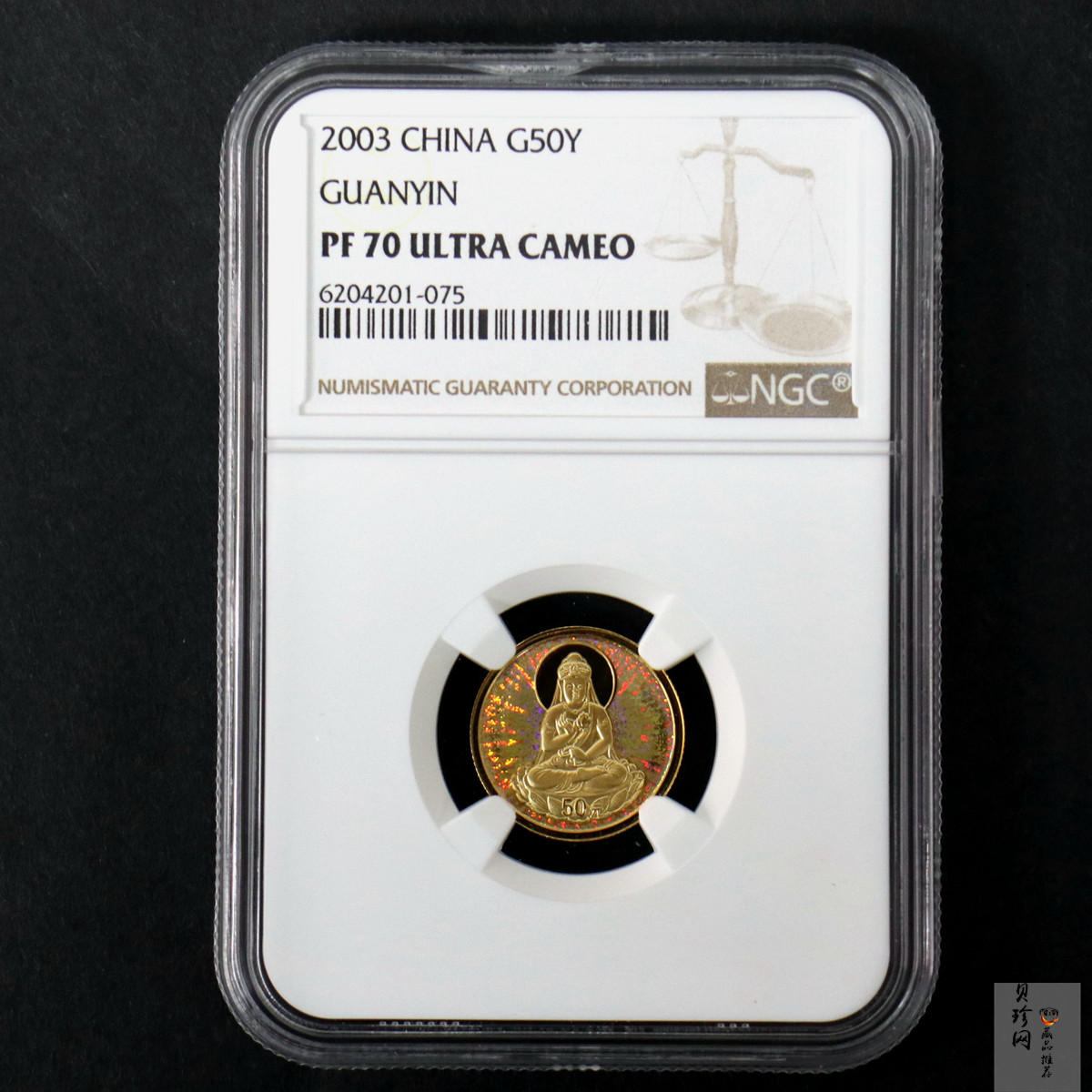 【031001】2003年观音纪念币-观音像1/10盎司圆形幻彩精制金币