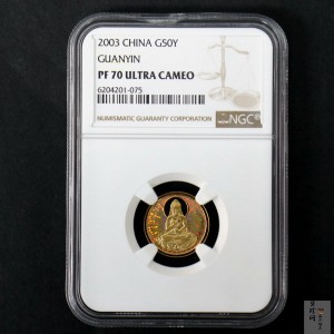 【031001】2003年观音纪念币-观音像1/10盎司圆形幻彩精制金币