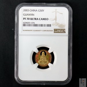 【031001】2003年观音纪念币-观音像1/10盎司圆形幻彩精制金币