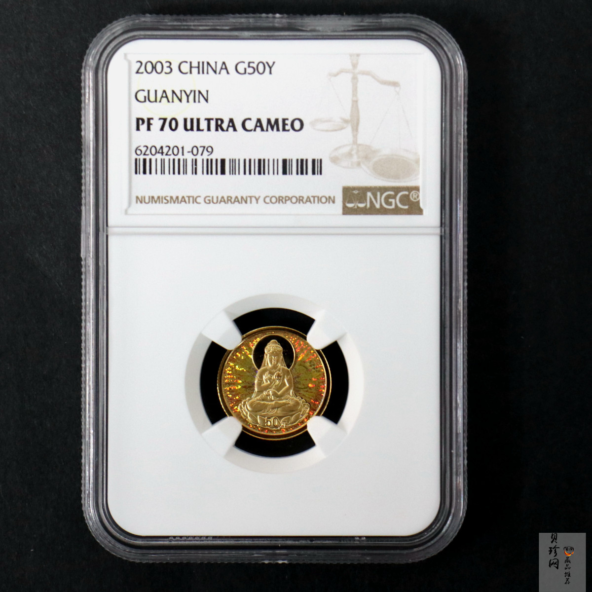 【031001】2003年观音纪念币-观音像1/10盎司圆形幻彩精制金币