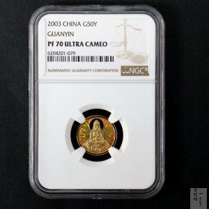 【031001】2003年观音纪念币-观音像1/10盎司圆形幻彩精制金币