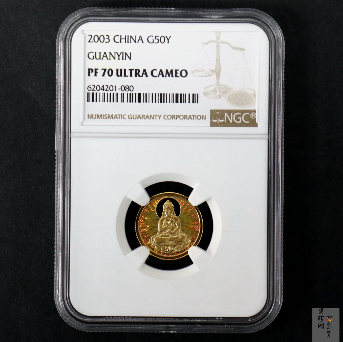 【031001】2003年观音纪念币-观音像1/10盎司圆形幻彩精制金币