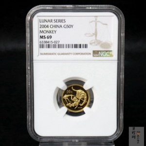 【040206】2004中国甲申（猴）年金纪念币-双猴嬉戏图1/10盎司普制金币