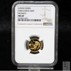 【040206】2004中国甲申（猴）年金纪念币-双猴嬉戏图1/10盎司普制金币