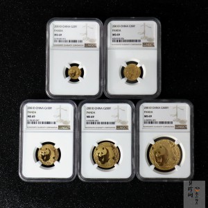 【019080】2001年熊猫普制金币五枚一套