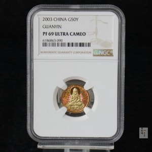 【031001】2003年观音纪念币-观音像1/10盎司圆形幻彩精制金币