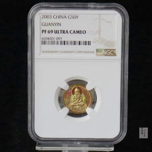 【031001】2003年观音纪念币-观音像1/10盎司圆形幻彩精制金币