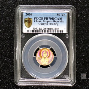 【040901】2004年观音金纪念币-白衣观音像1/10盎司幻彩精制金币