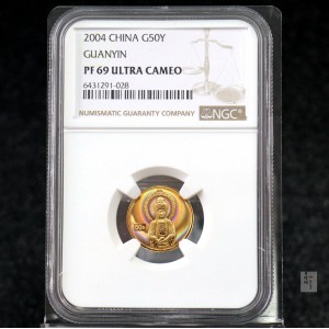 【040901】2004年观音金纪念币-白衣观音像1/10盎司幻彩精制金币