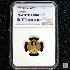 【031001】2003年观音纪念币-观音像1/10盎司圆形幻彩精制金币