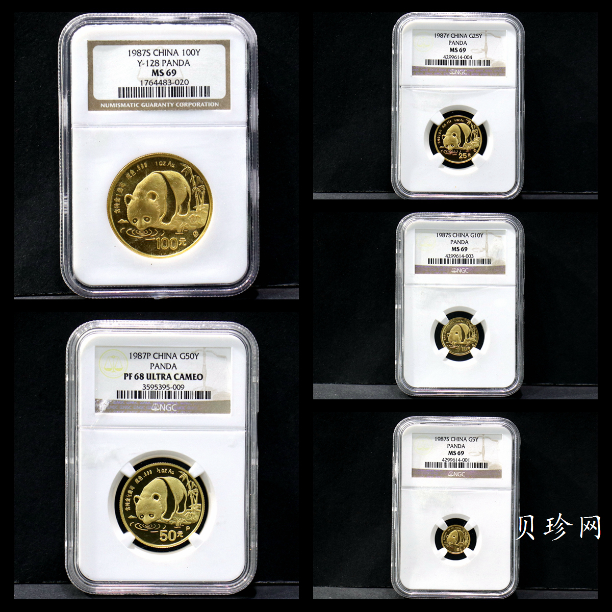 【879010】1987年熊猫普制金币五枚一套